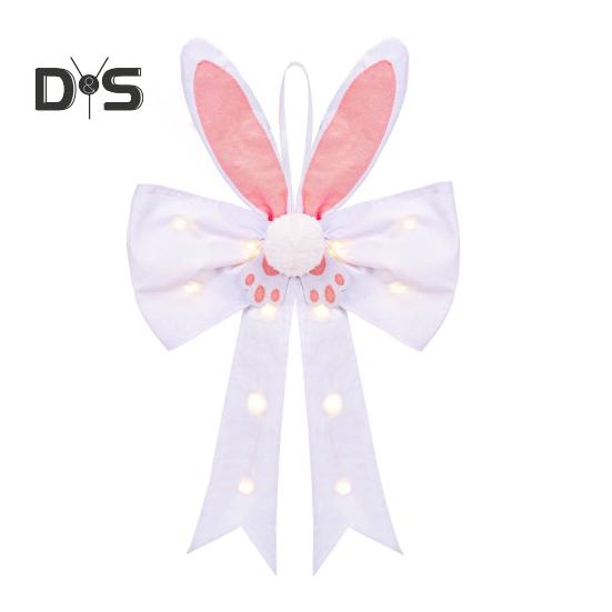 

Украшение в виде банта на верхушку елки в виде пасхального кролика, розовый венок с ушками кролика, украшение в виде банта со светом для весеннего декора входной двери дома розовый