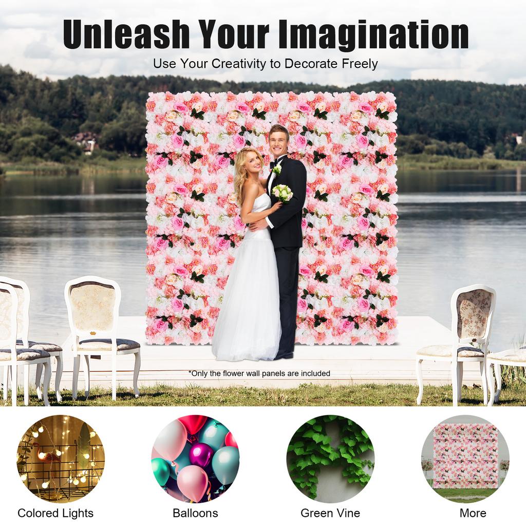 12PCS Realistic Artificial Flower Wall Panel, 3D Silk Roses Dahlias for Wedding Backdrop Party Decor Home Garden Wall Decoration