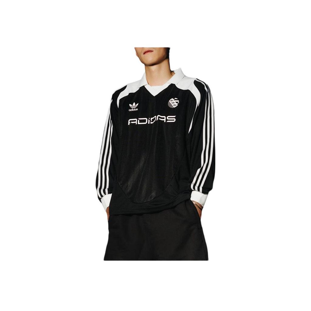 Adidas Originals Trefoil Logo V-Neck Long Sleeve Soccer Jersey Men Tops Black IW3642