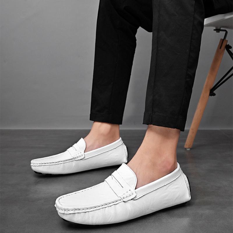 Pánská pravá kůže Boty pro volný čas Měkké mokasíny Pánské ploché módní značky Muži Mokasíny Prodyšné boty pro řidiče