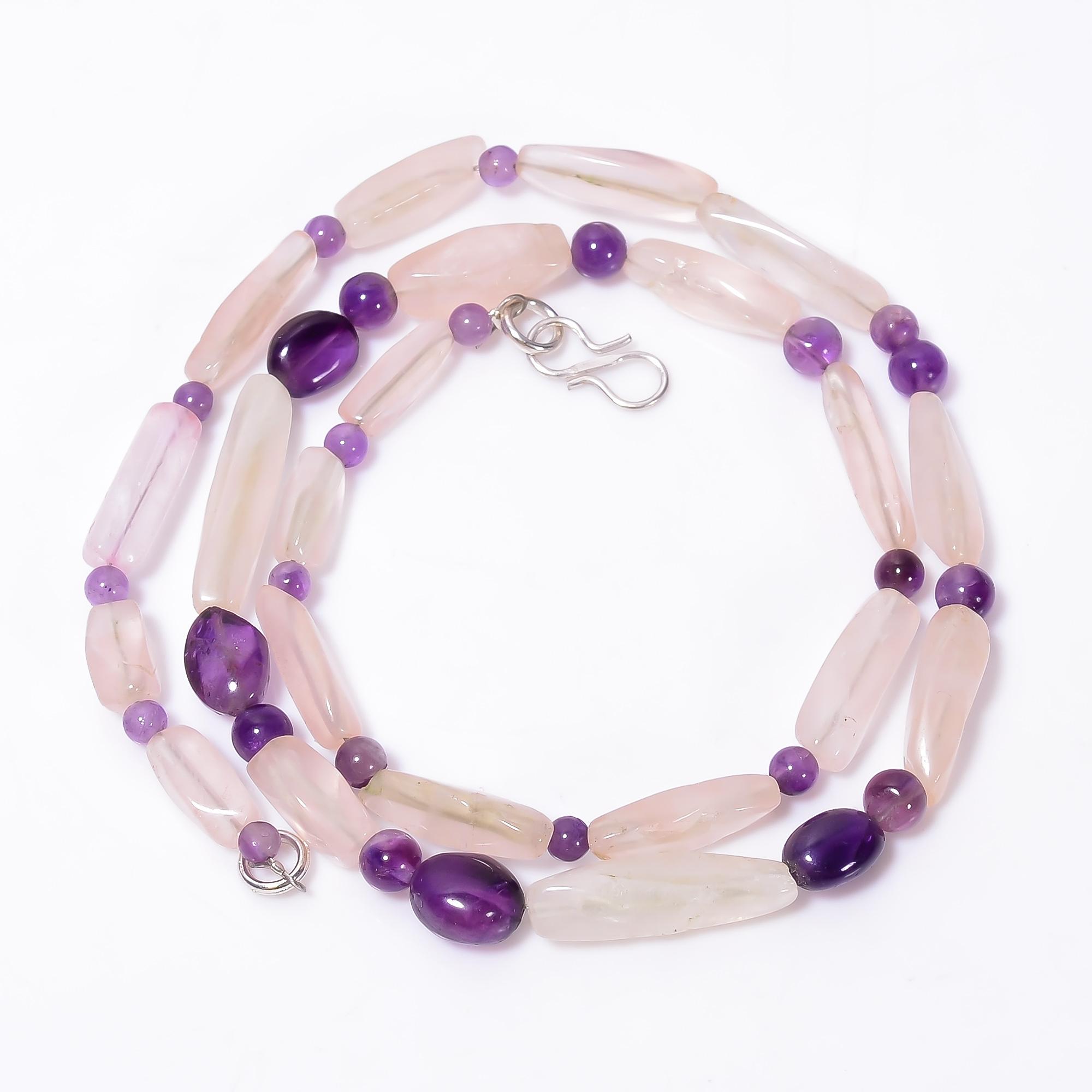 

Natural Rose Quartz Amethyst Mix Shape Gemstone Smooth Beads Necklace 5-21mm 18 UB-8669