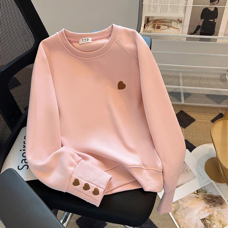 Women's Heart Embroidery Crewneck Sweatshirt: American Style, Long-Sleeved, Versatile, and Age-Reducing for Spring and Autumn.