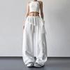 Neue Damen Spitzen-Patchwork Weite Hosen, High Waist Kordelzug Gerade Hosen mit Designer-Detail für Frühling Sommer