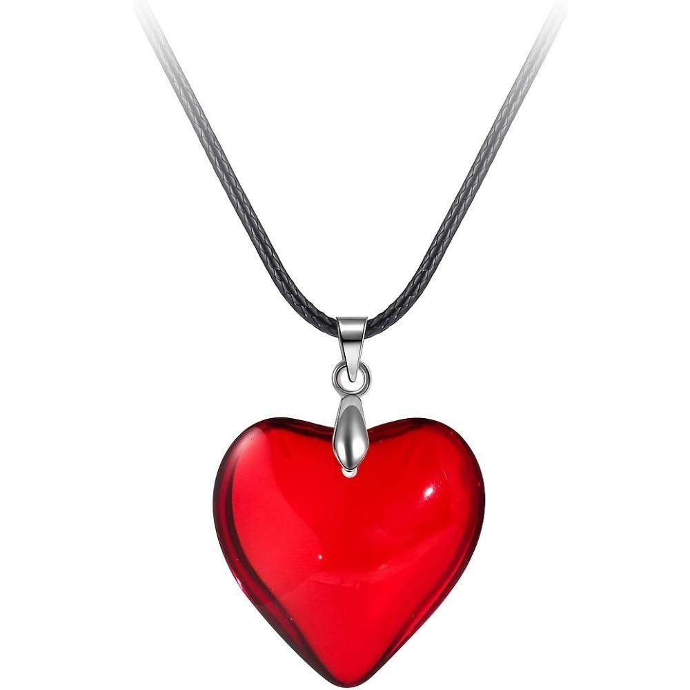 Red Heart-Shaped Glass Pendant Necklace for Women  Girls - Valentine's Day Present, Jewelry for Girls