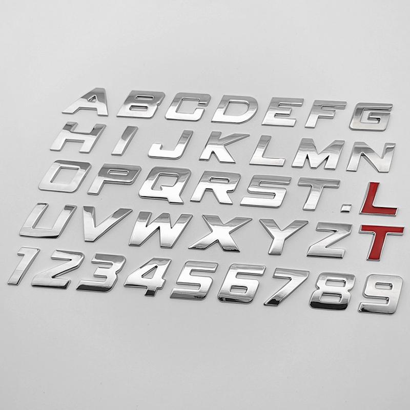 New 3D Metal 25mm Italic Car Letters Alphabet Emblem Numbers Chrome Labeling Auto Sticker Trunk Logo Letters Emblem Accessories