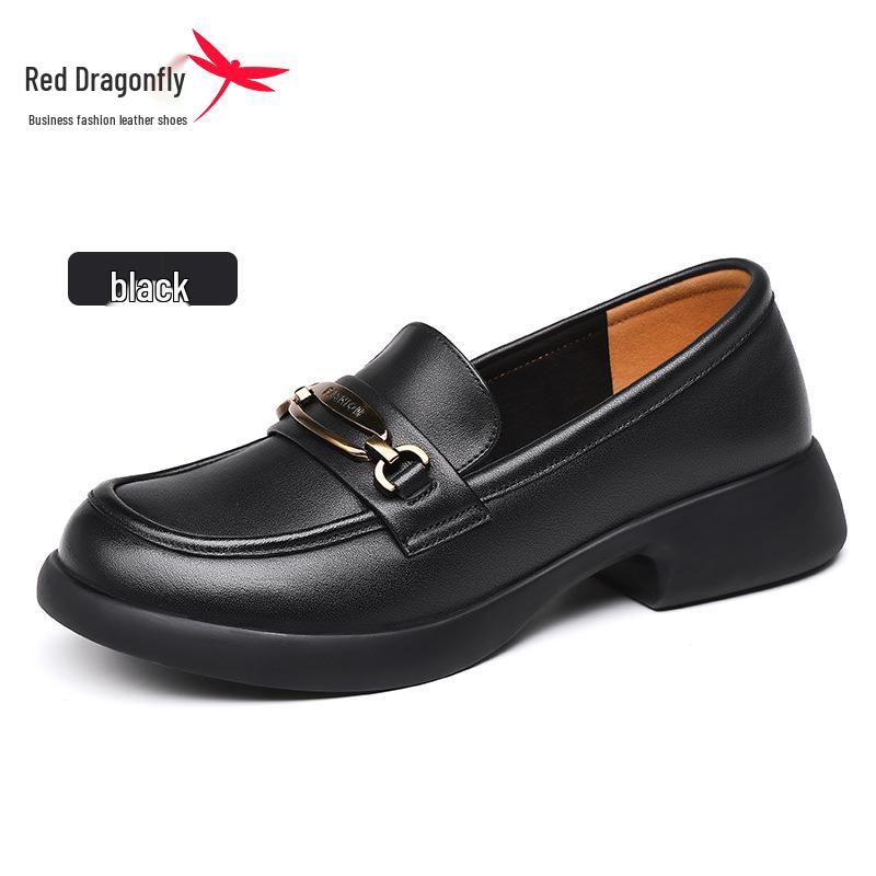Red Dragonfly Women s Genuine Leather Slip-On Loafers with Chunky Heel - Soft Sole, British Style. 36
