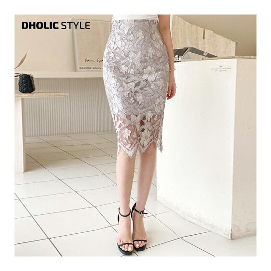 Flower lace tight skirt p357616 Women s [sk] Korean fashion bottoms skirt midi length midi skirt sheer lace flower lace tight slim fit lining adult