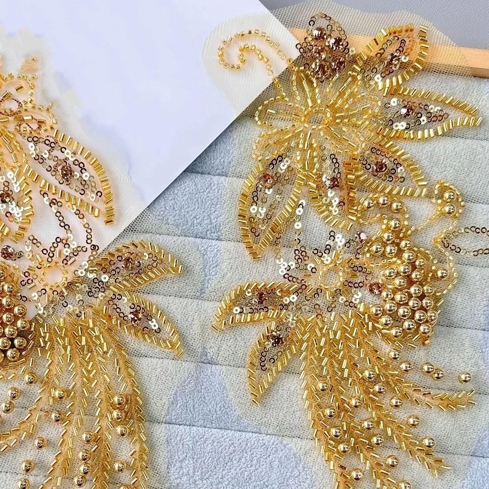 Handmade Nail Beads Clothing Applique Gold Embroidery Clothes Patches  Bridal Accessories