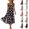 Damen Sommer Mode Bedrucktes Tasche Verstellbarer Schultergurt Bohemian Freizeit Strand Resort Trägerkleid