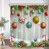 Chritsmas Shower Curtain Red Silvery Ball Xmas Balls Snowflake Pine Leaves Merry Christmas Winter Polyestert Bath Curtain Decor