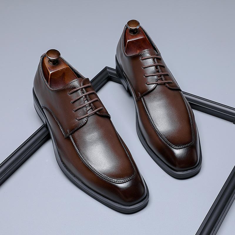 

Spring fashion business dress leather shoes small round head casual men s shoes lace-up wedding shoes retro derby shoes 24268-M 46 світло-коричневого кольору