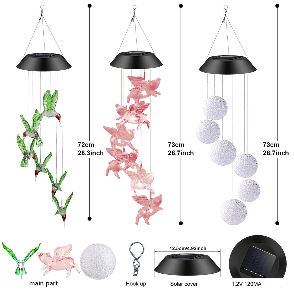 1Pc Outdoor Solar Garden Multi-color Wind Chime Lights North American Cardinals Butterfly Dragonfly Hummingbird and So On