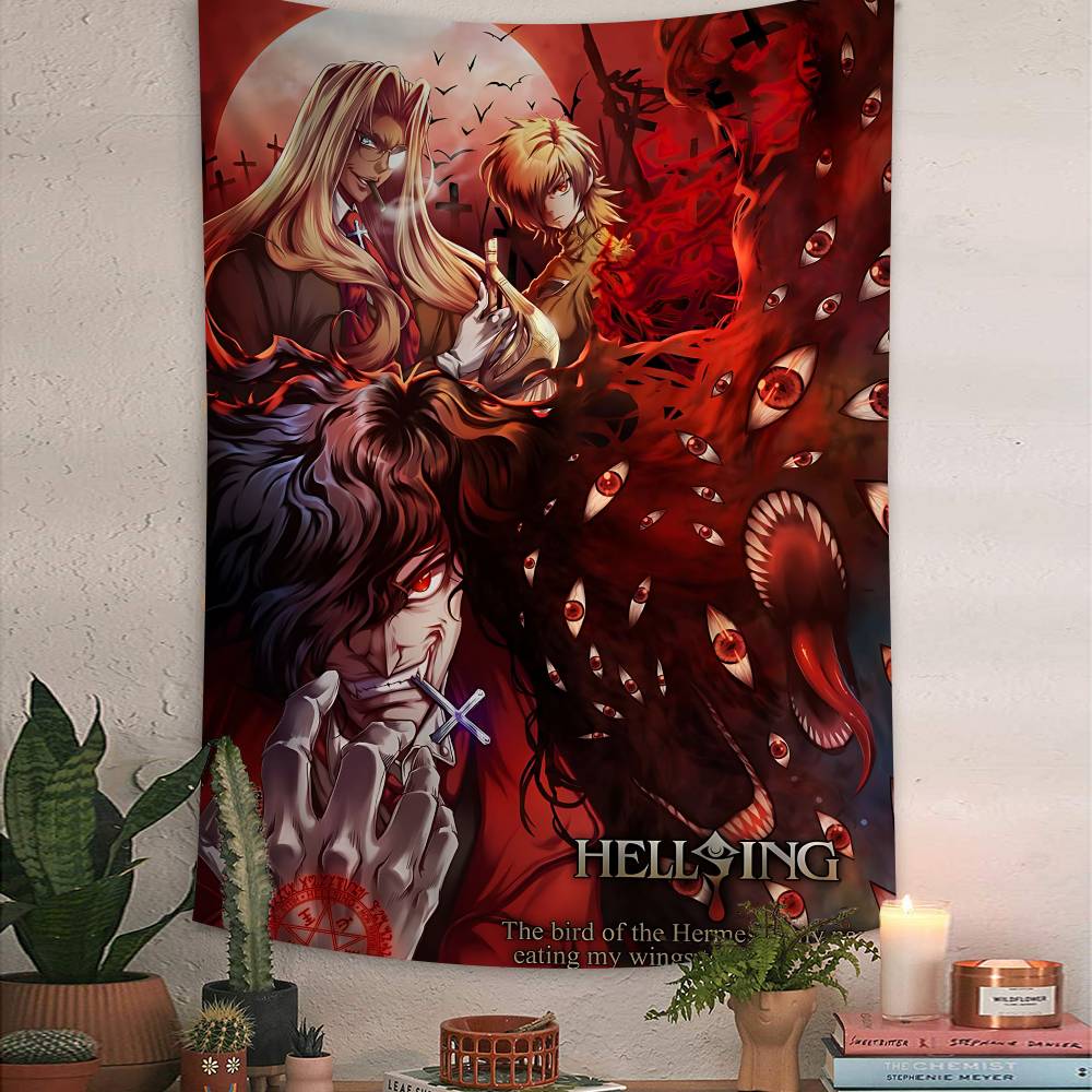 HHellsing Horror Anime Colorful Tapestry Wall Hanging Hanging Tarot Hippie Wall Rugs Dorm Wall Art Decor