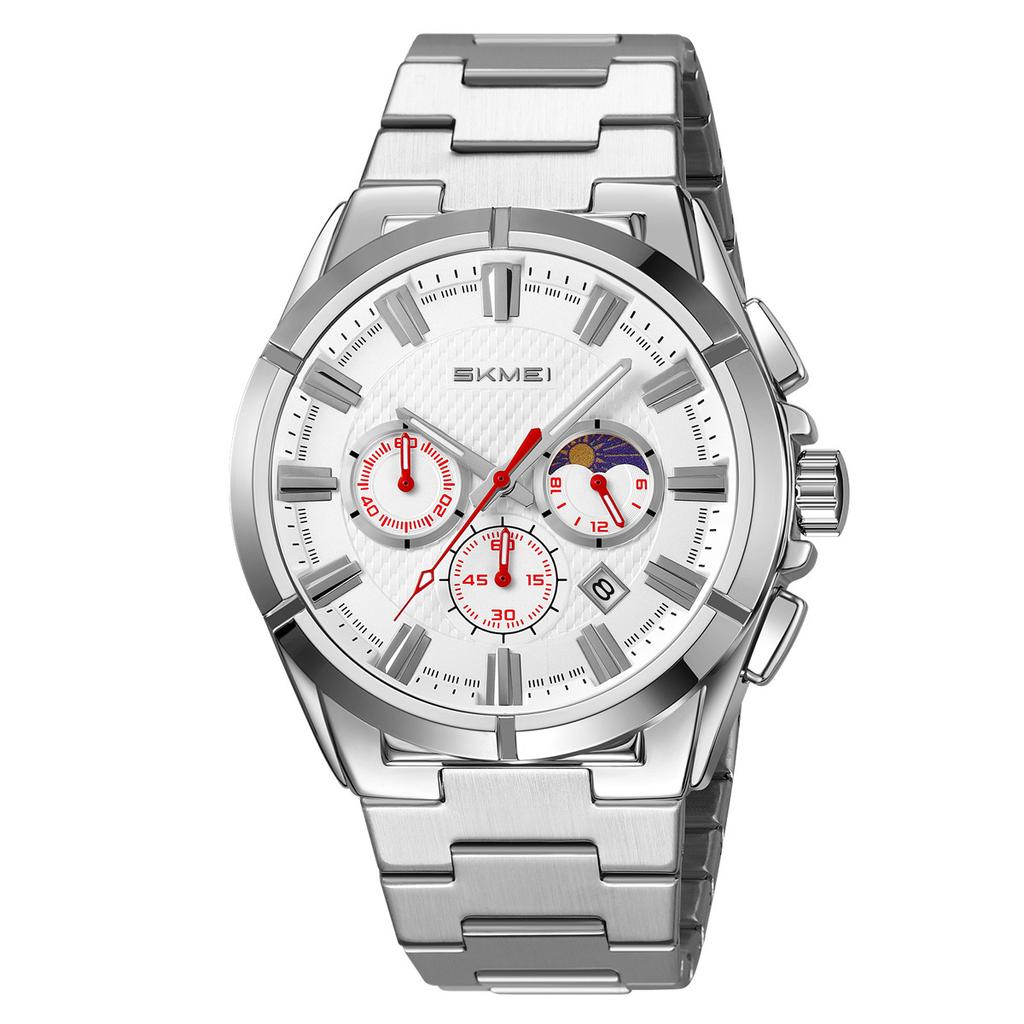 Skmei Fashion Multifunctional Quartz Watch for Men Calendar Luminous Luxury Stainless Steel Strap Mens Watches