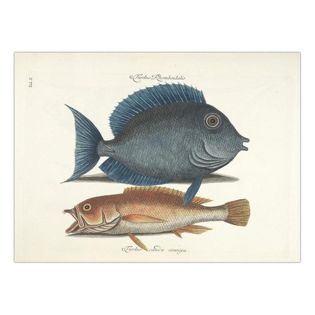 Decorative Painting Retro Fish Restaurant Hotel Paintings Animal Print Wall Pictures for Living Room Flatfish Wall Art Canvas