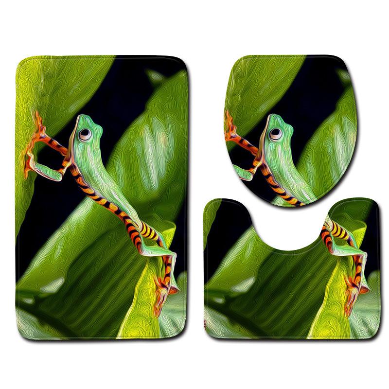 Covor de baie 3D cu broască, trei piese, covoraș de intrare, covor de baie