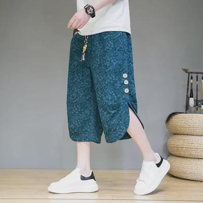 Men's Trendy Wide-Leg Cropped Pants - Slim Fit, Chinese Style, Casual Summer Fashion