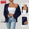 Women's V-neck Knit Cardigan - Autumn/Winter Solid Color Casual Sweater