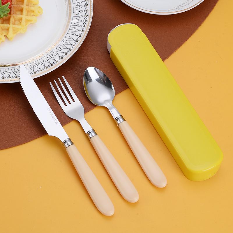 Portable Stainless Steel 3-Piece Cutlery Set: Knife, Fork, Spoon for Travel, Office, and School with Carry Box