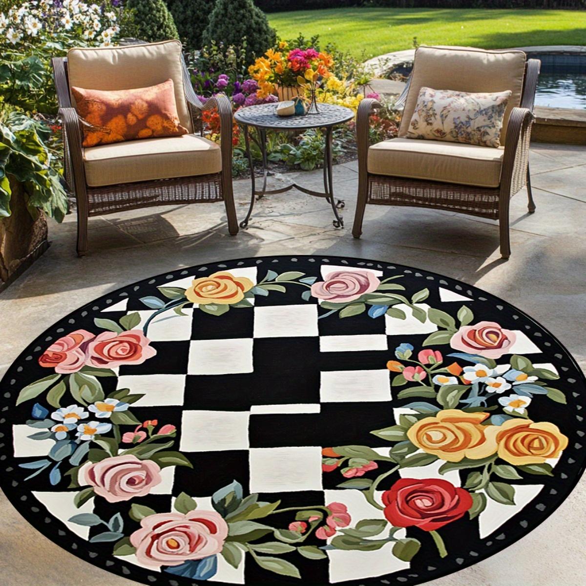 

Stylish Print Round Area Rug, Non Slip Decorative Floor Mat for Bedroom Dining Room and Patio, Spring Holiday Home Decor Gift Diameter 60cm