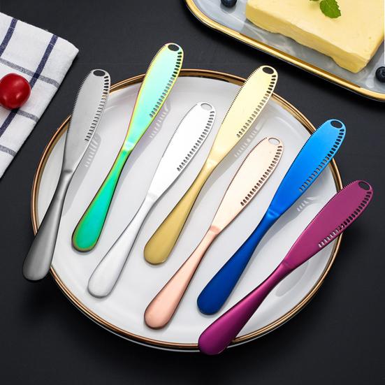 Stainless Steel Butter Scraper Cheese Knife Jam Spreader with Serrated Blade Ergonomic Handle for Cutting Hard Butter Spreading Cream Baking And