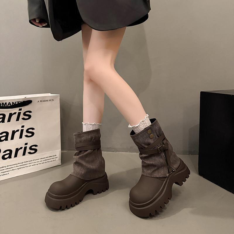 Winter Gürtelschnalle Damen Stiefeletten Mode Klobiger Plateauabsatz Schuhe Damen Punk Vintage Kurze Stiefeletten De Mujer