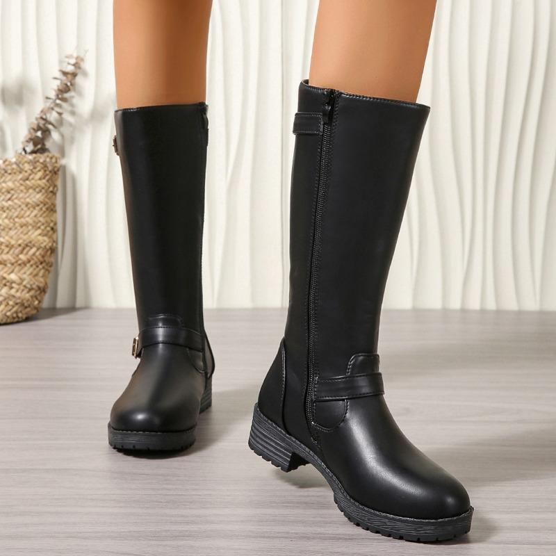 Belt Buckle Slimming Knight Boots 2025 Winter New Plus-size High Boots for Women