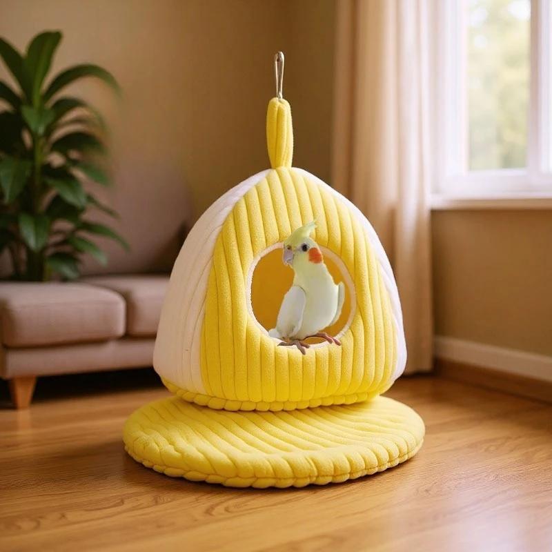 1Pcs Parrot Warm Nest Winter Bird House Thickened Fluffy Hanging Bed for Budgies Cockatiels Cold Weather Safety