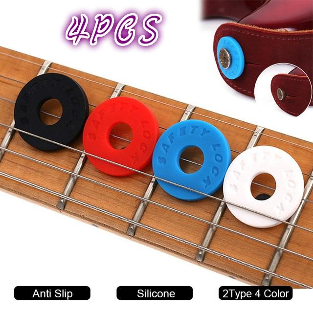 4Pcs Guitar Strap Locks Blocks Silicone Soft Anti Slip Tail Nail Buckle Parts