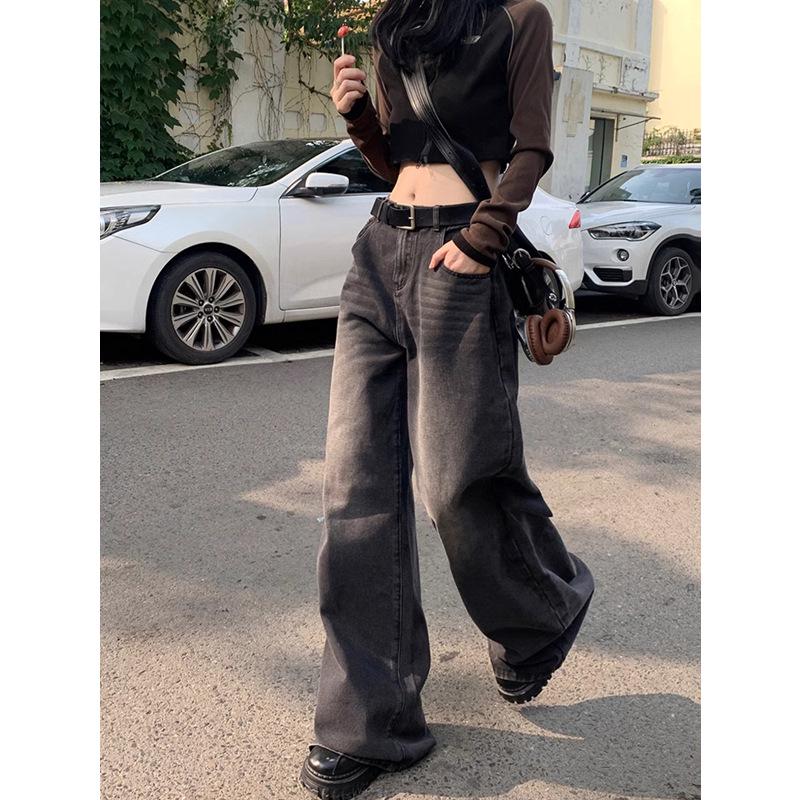 2024 Plus Size High Waist Black Wide Leg Jeans for Women - Tall, Loose, Floor-Length