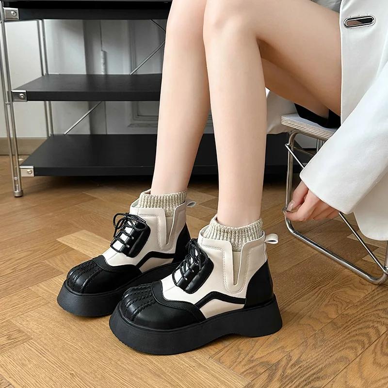 Fashion Women Winter British Style Chelsea Short Boots Ladies Designer Shell Round Toe Ankle Boots PU Leather Platform Booties