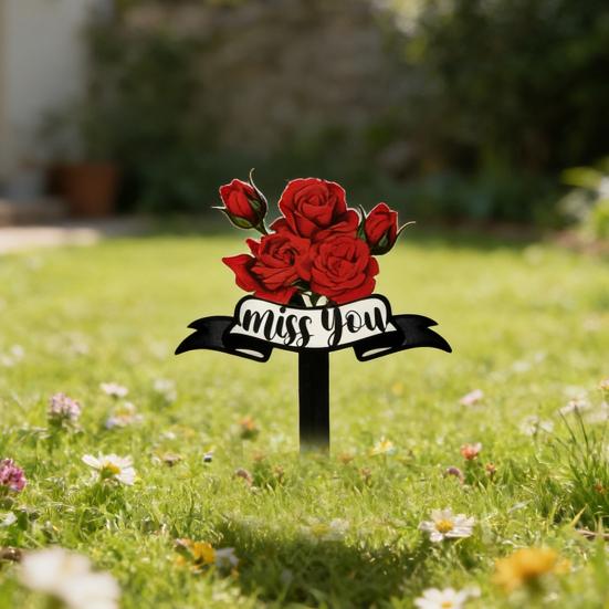 Memorial Plaque Metal Religious Red Bird Heart Sign Miss You Decoration Outdoor