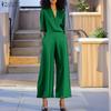 Women Casual V-Neck Summer Half Sleeve Satin Jumpsuits
