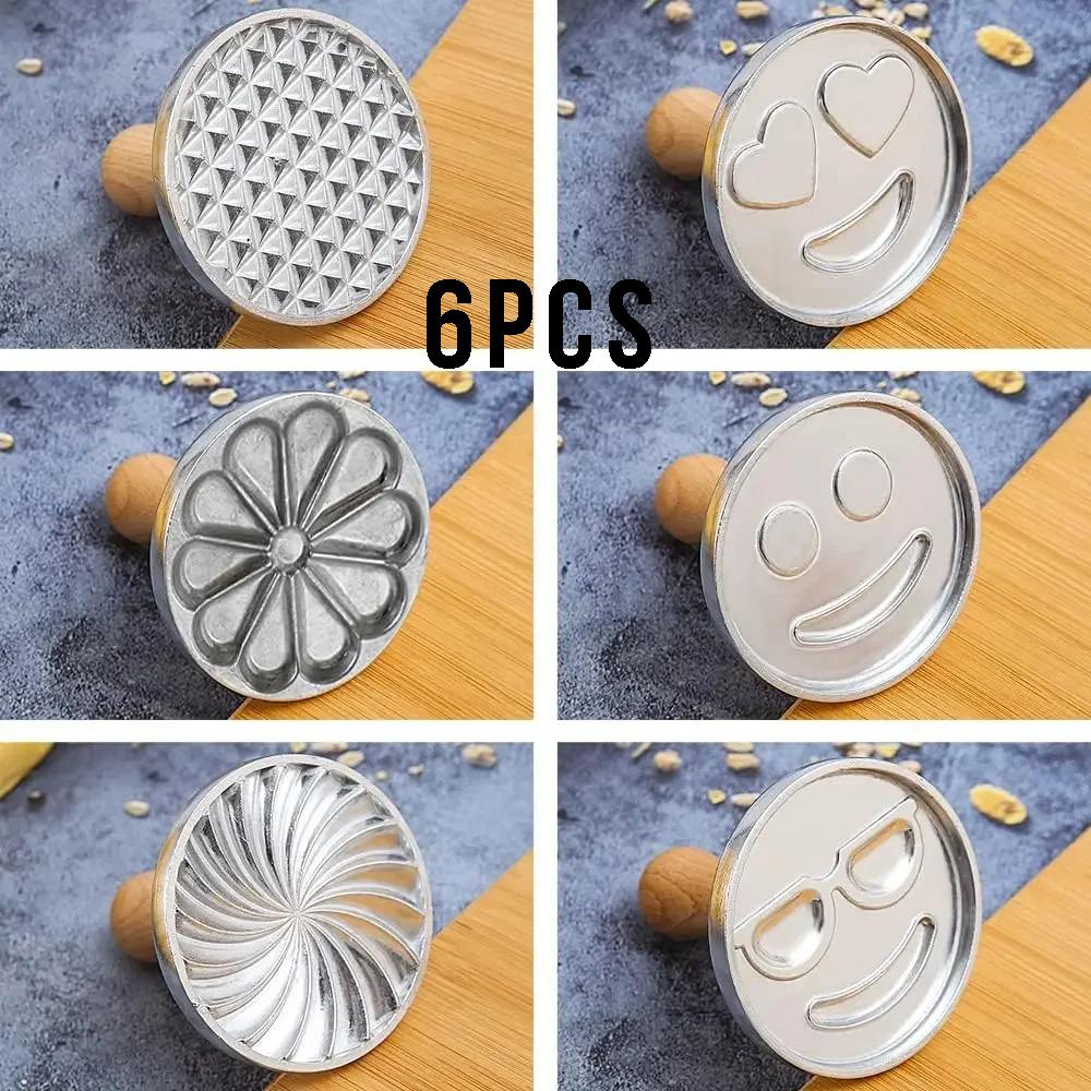 6/3/1 Cookie Cutter Aluminum Alloy Cookie Stamps Wooden Handle Smile Heart Pattern DIY Hand Press Cookie Mold for Festival Party