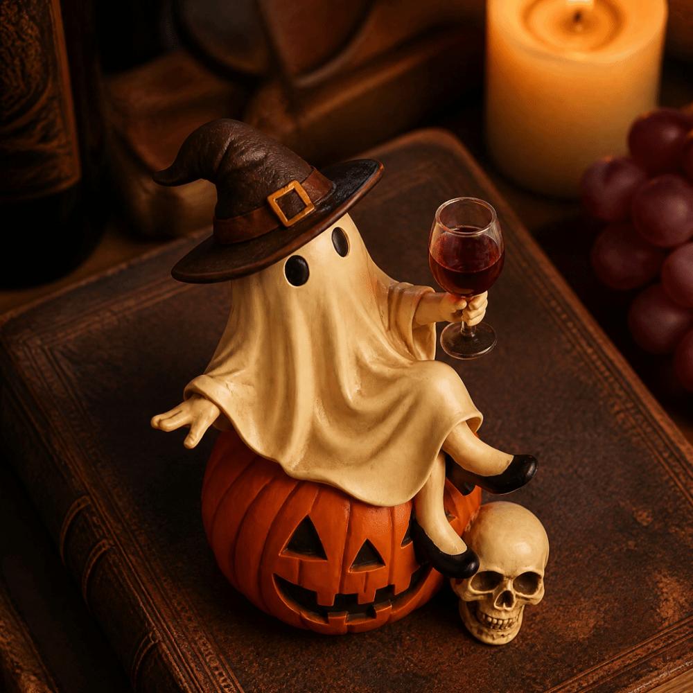 Holding a Wine Glass Halloween Ghost Figurine Cartoon Tabletop Figurine Witch Statue Ghost Decor
