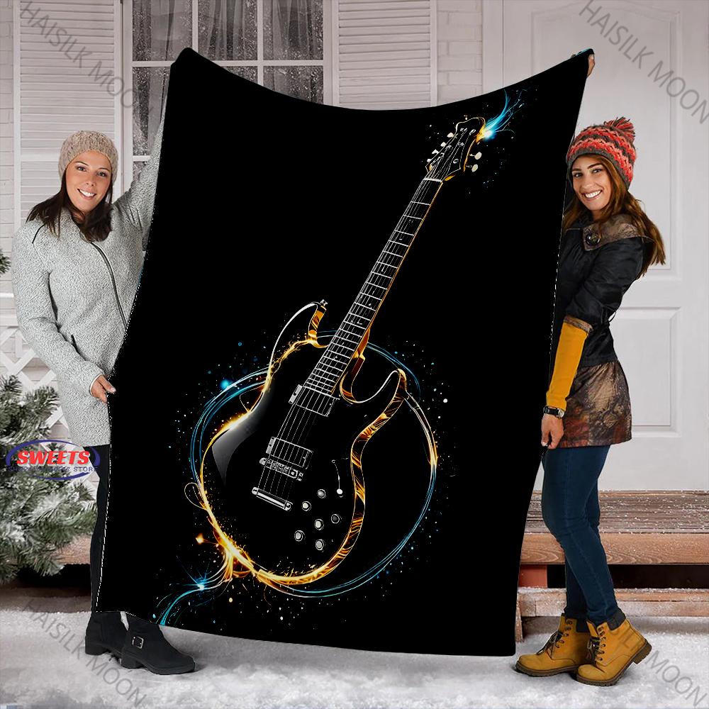 Next Day Shipping Great Gifts for Music Lovers Guitar Printed Blankets Bedroom Sofa Office Four Seasons Shawl Blanket Super Soft
