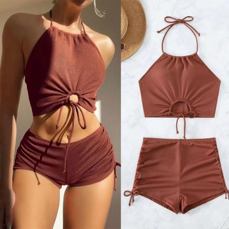 Costume da Bagno Due Pezzi Set Femminile Bikini con Scollo a Nodo Alta Qualità