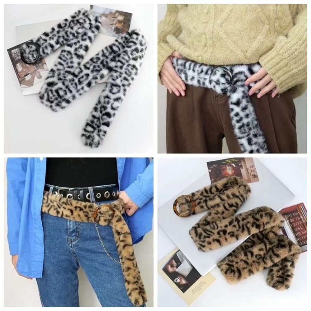 Leopard Print Furry Plush Belt Sexy Tassels Waistband Y2K Waist Belt  Costumes Accessory
