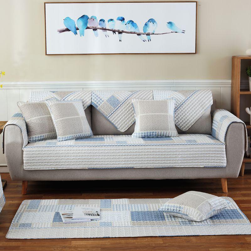 

Minimalist Cotton Fabric Sofa Cushion All Year Round Neutral Non-Slip Pure Cotton Scandinavian Cute Cartoon Sofa Cover Full Cover Towel Spliced Elegance 70*70cm