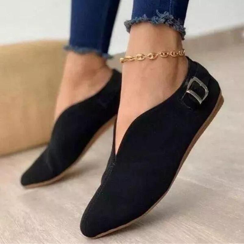 Spring and summer new flat bottom shallow mouth single shoes women wish large size belt buckle lazy shoes