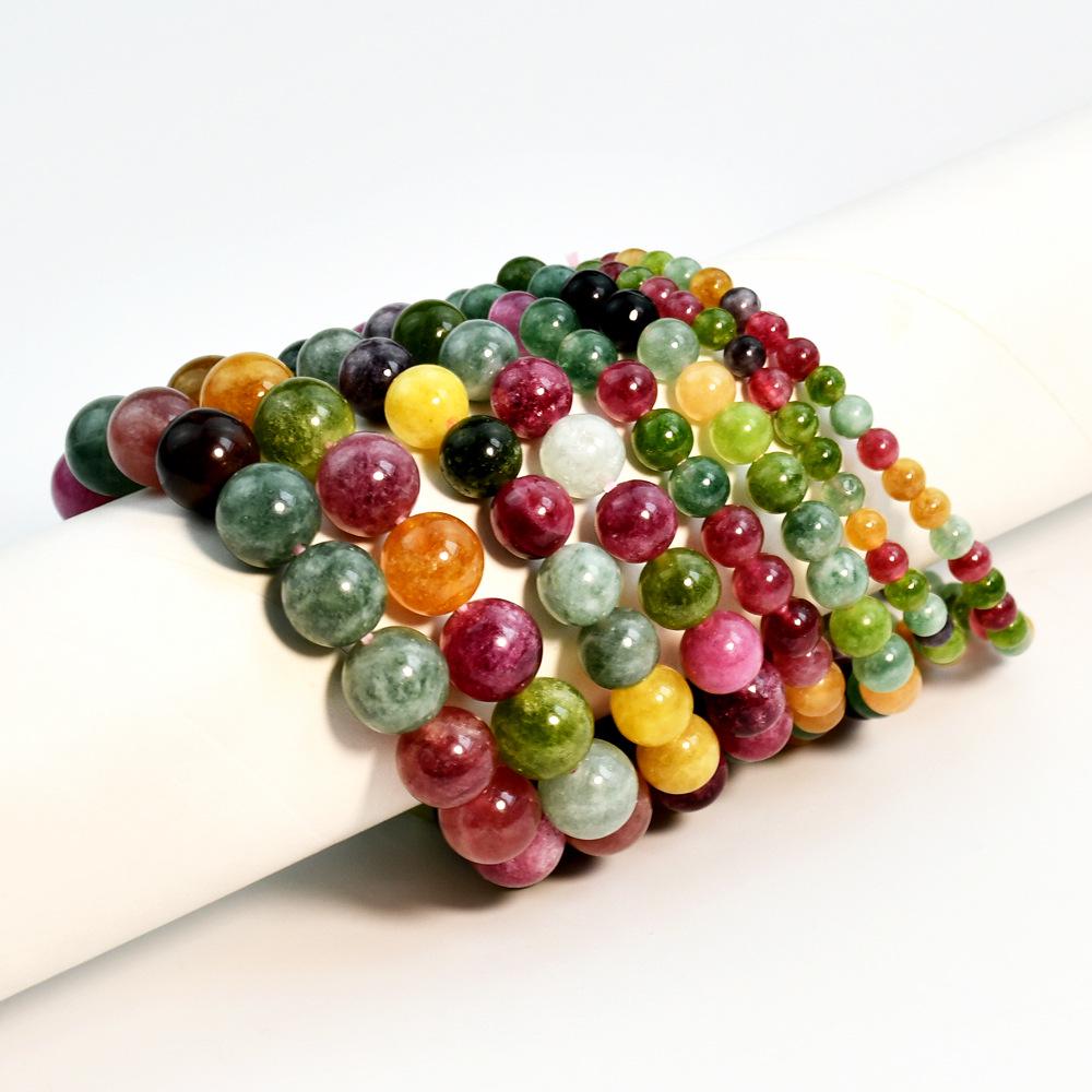 Bohemian Rainbow Tourmaline Beaded Bracelet: Colorful Women's Single-Loop Elastic Cord Jewelry