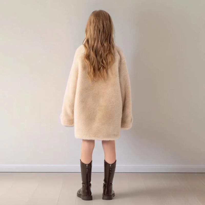 Winter Warm Girls Fashion Double-Breasted Cotton Lined Faux Fur Jackets School Kid Thick Coat Children Outfit Windbreaker
