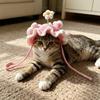 Crochet Flower Cat Hat Handmade Scalloped Pet Hat with Flower Ear Holes Cute Flower Hat for Small Medium Dogs Cats Party Photo Props