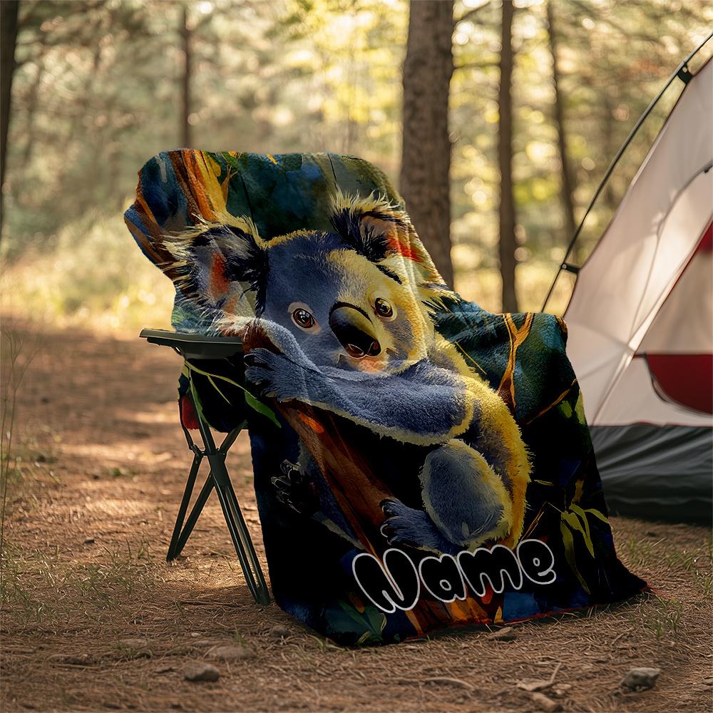 Koala Bear In Tree With Nature Background Flannel Outdoor Blanket Gift Blanket Comfortable And Soft Lightweight And Portable Suitable For All Seasons
