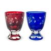 Takumibifu Dinner Luxe Kiriko Glass Cup Pair Sake Cup 59xH80mm 80cc Sakura Red & Blue Koga PNO.3320
