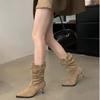 Mid-calf Cow Suede Modern Boots Thin Heels Spring/autumn Ladies Shoes 2024 High Quality Slip-on Pointed Toe High Heel Boots