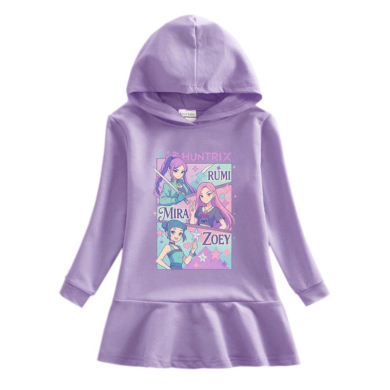 Vestito arcobaleno Cacciatore di demoni Kpop - Vestito da principessa plissettato con cappuccio a maniche lunghe per bambina per primavera e autunno