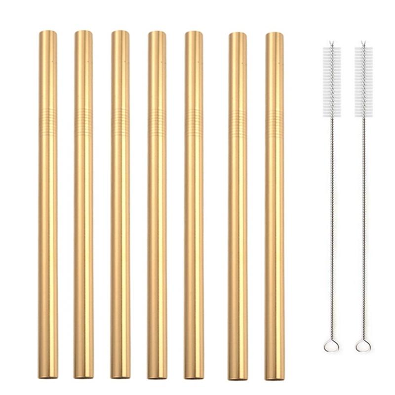 7 Colors 8.5" Wide Metal Drinking Straw 304 Stainless Steel Straws Set Reusable Boba Straw for Bubble Tea Milk Bar Accessory