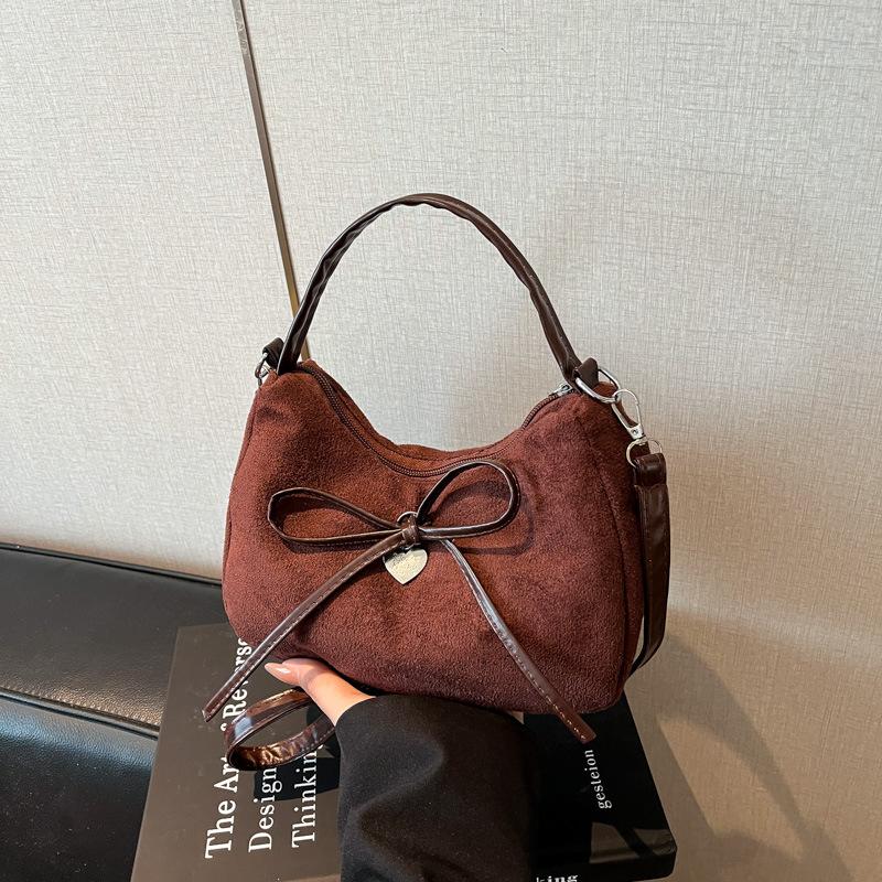 Retro suede dumpling bag new shopping trip portable bow versatile shoulder bag