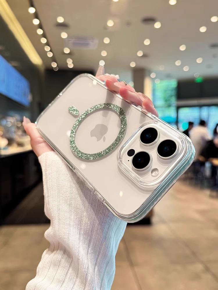 Luxusní třpytivý Magsafe bezdrátově nabíjecí kryt na telefon pro iPhone 12 13 14 15 16 Pro Max Plus Průhledný silikonový magnetický nárazník